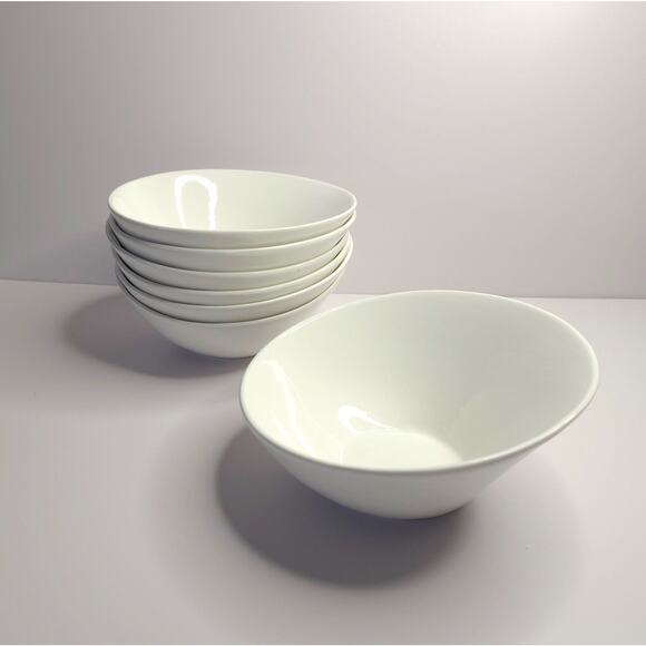 Set of 7 White Porcelain Angled Bowls 8 1/4" Ardesia Winco Slanted Incline - Picture 1 of 11